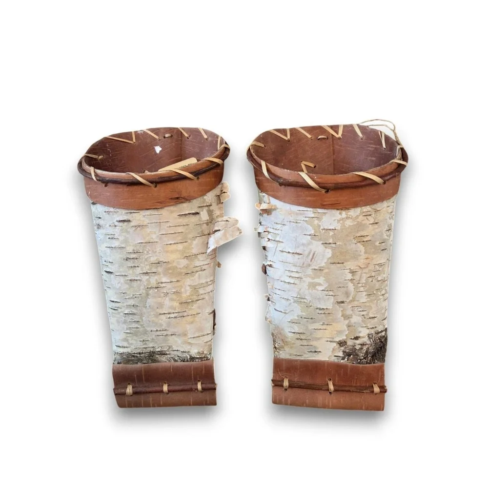 Vintage Pair of Ojibwe Birch Bark Wall Hanging Basket Handmade Cabin Art 9.5''